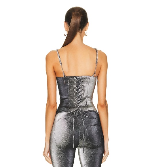 AREA V-Neck Sleeveless Silver Grey Party Crop Top Size S - Picture 3 of 8